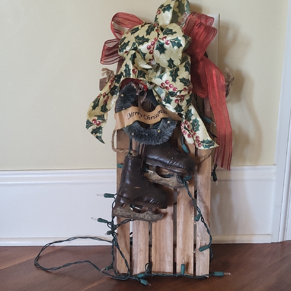 Festive Christmas Sled Decor with Ice Skates